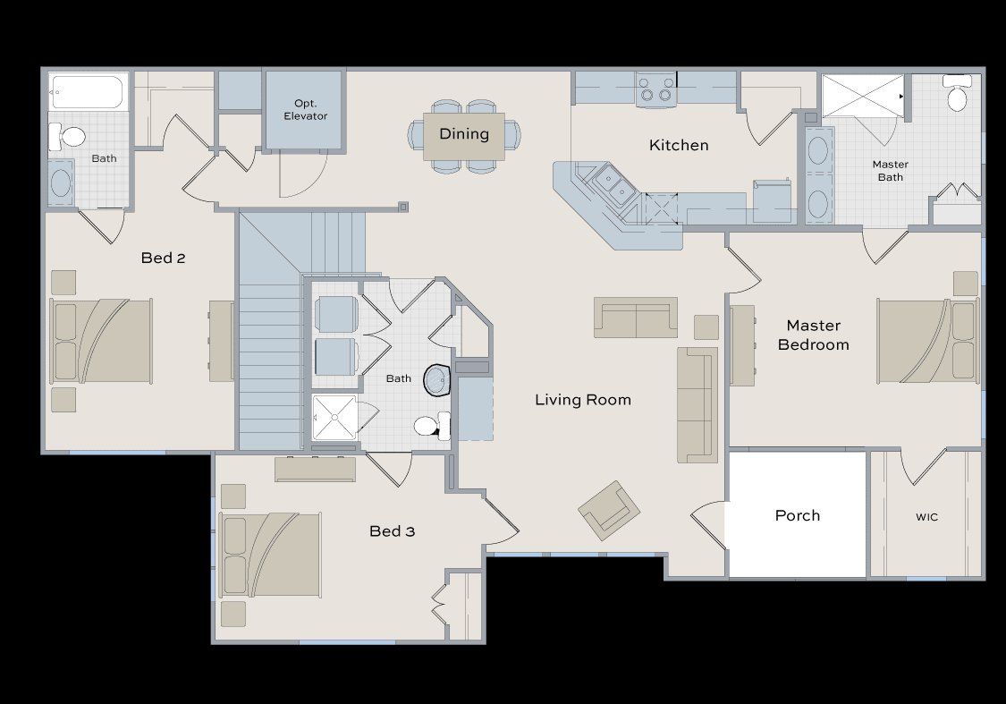 2D floor plan layout for the The Tradd by New Leaf Builders in Middleborough Condos at Shadowmoss, Charleston, SC (Image 1).