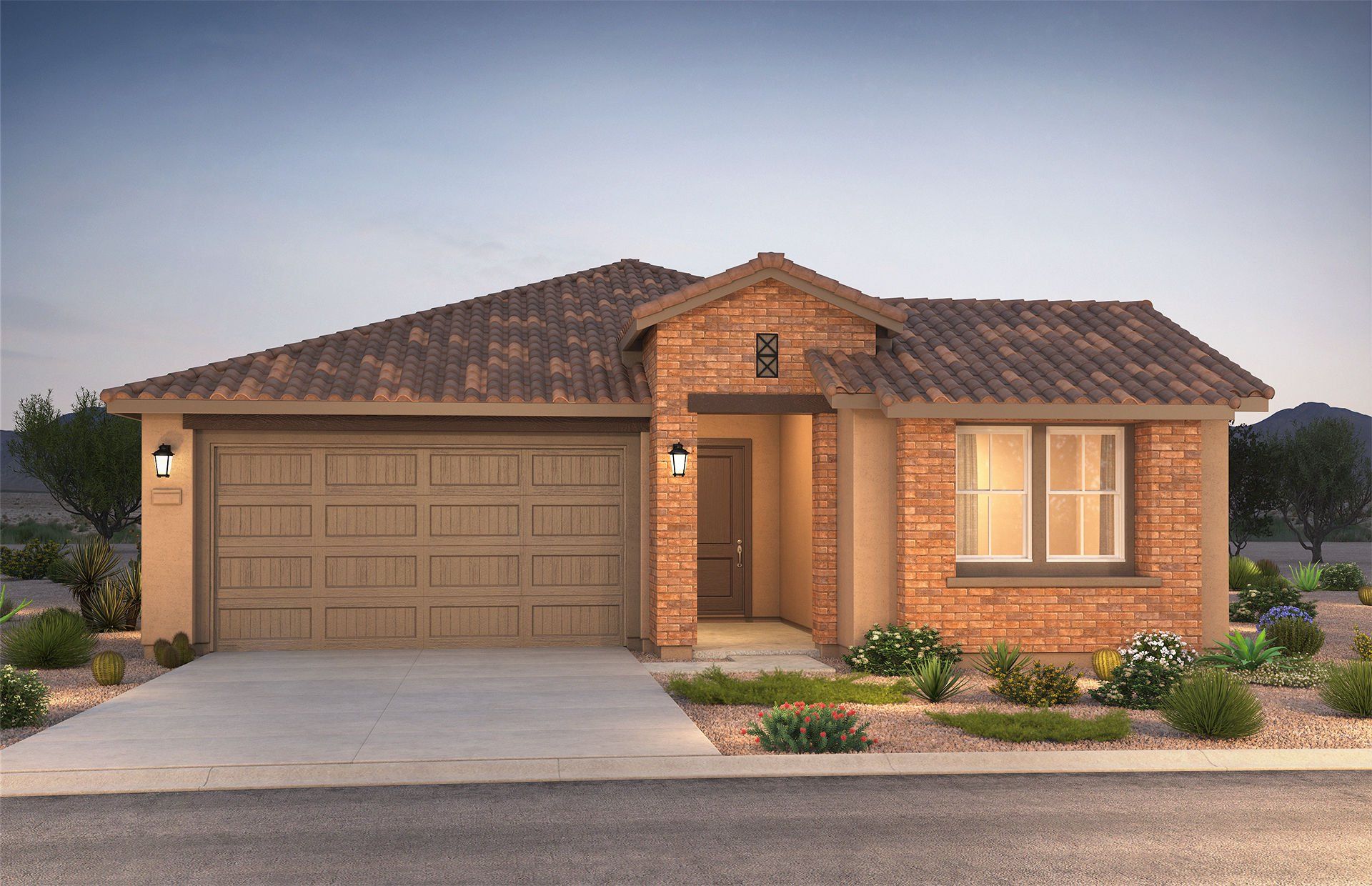 Front exterior of a new home in Blossom Rock, Apache Junction, AZ, highlighting curb appeal (Image 1).