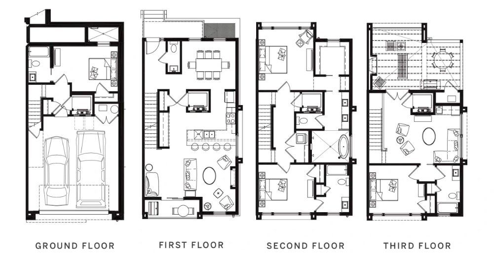 2D floor plan layout for the Townhome C by Live Oak Realty Investment in Freedom Townhomes, Atlanta, GA (Image 1).