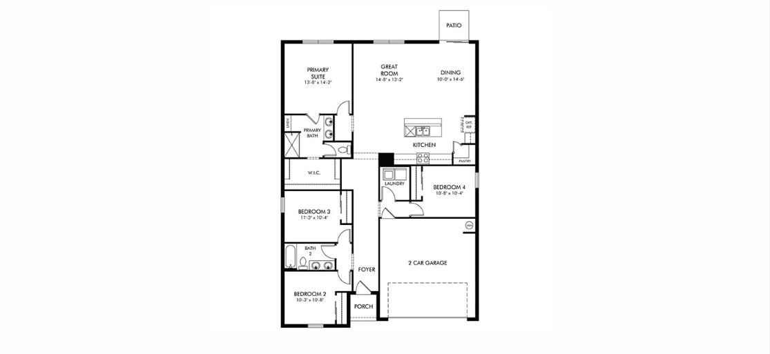 2D floor plan layout of this home in The Grove at Stuart Crossing - Classic Series, Bartow, FL (Image 1). 2D floor plan layout of this home in The Grove at Stuart Crossing - Classic Series, Bartow, FL (Image 1).