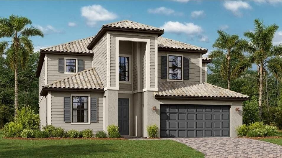 Front exterior of a new home in Lorraine Lakes at Lakewood Ranch: Executive Homes, Lakewood Ranch, FL, highlighting curb appeal (Image 1).