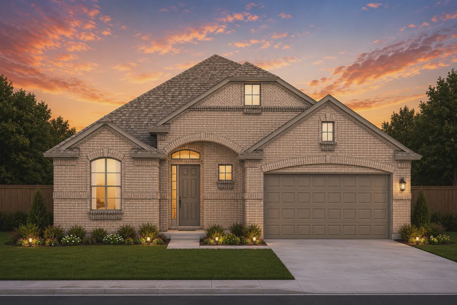 Front exterior of a new home in Highland Village, Georgetown, TX, highlighting curb appeal (Image 1). Front exterior of a new home in Highland Village, Georgetown, TX, highlighting curb appeal (Image 1).