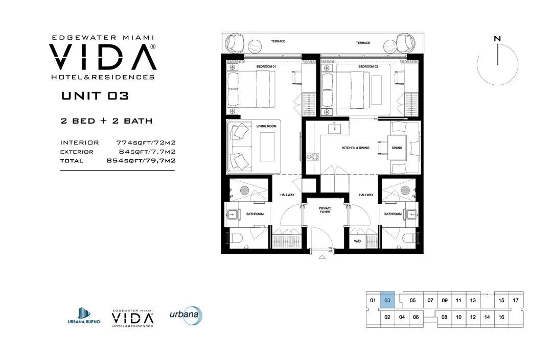 2D floor plan layout for the Unit 03 by Urbana Holdings in Vida Hotel & Residences, Miami, FL (Image 1). 2D floor plan layout for the Unit 03 by Urbana Holdings in Vida Hotel & Residences, Miami, FL (Image 1).