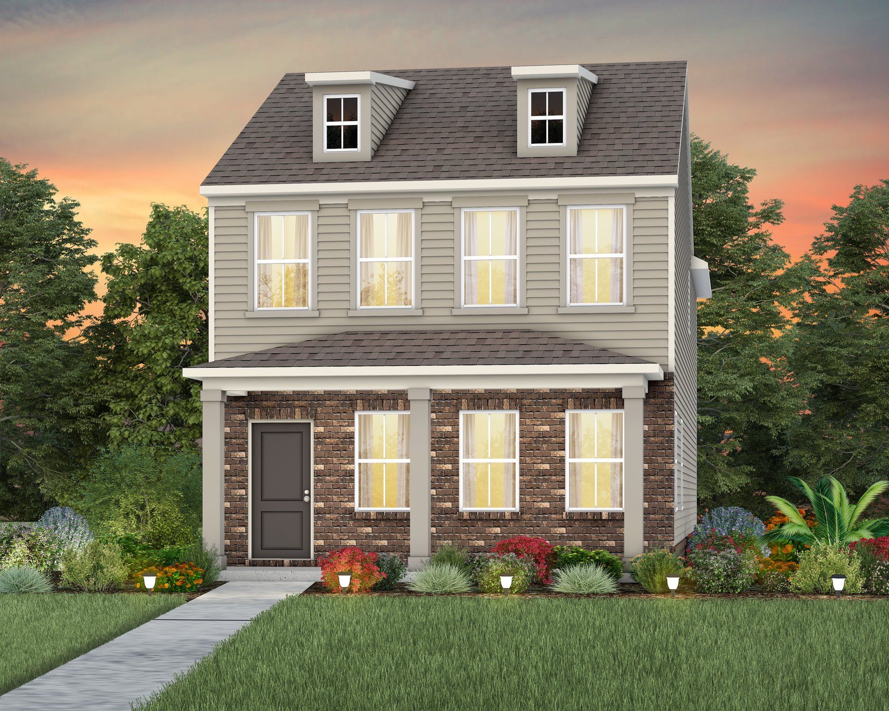 Front exterior of a new home in Riverstone, Monroe, NC, highlighting curb appeal (Image 1).