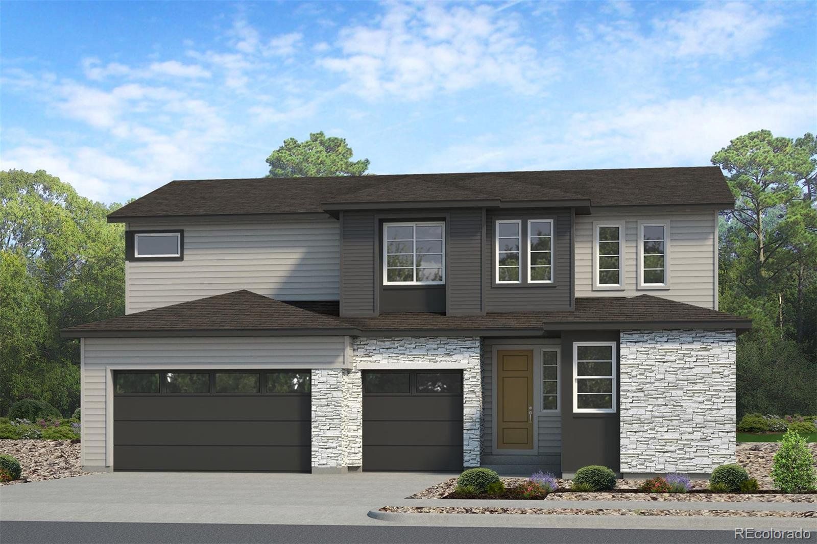 Front exterior of a new home in The Aurora Highlands, Aurora, CO, highlighting curb appeal (Image 1). Front exterior of a new home in The Aurora Highlands, Aurora, CO, highlighting curb appeal (Image 1).