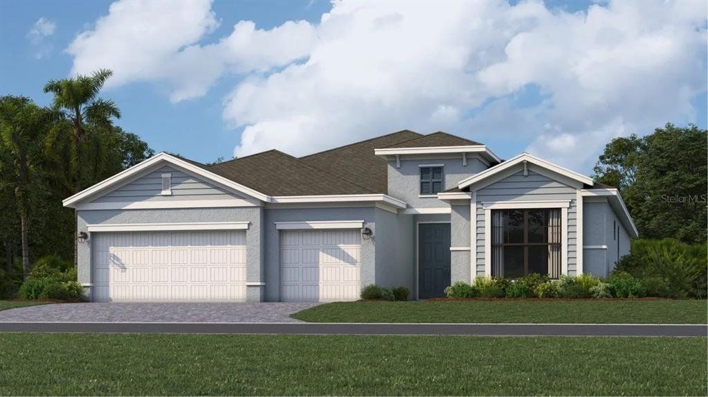 Front exterior of a new home in Rye Ranch, Parrish, FL, highlighting curb appeal (Image 1). Front exterior of a new home in Rye Ranch, Parrish, FL, highlighting curb appeal (Image 1).