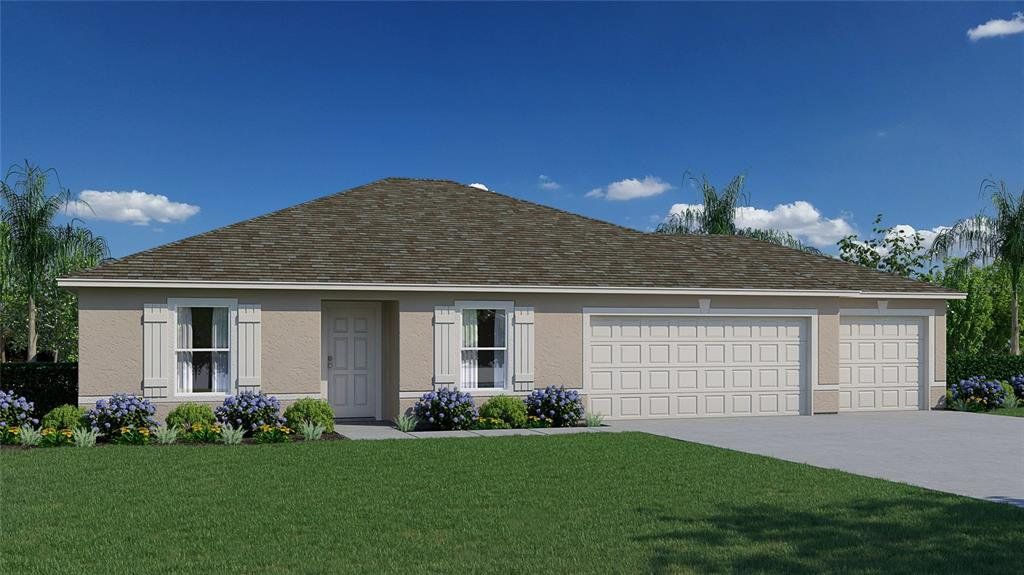 Front exterior of a new home in Flagler Estates, Hastings, FL, highlighting curb appeal (Image 1).