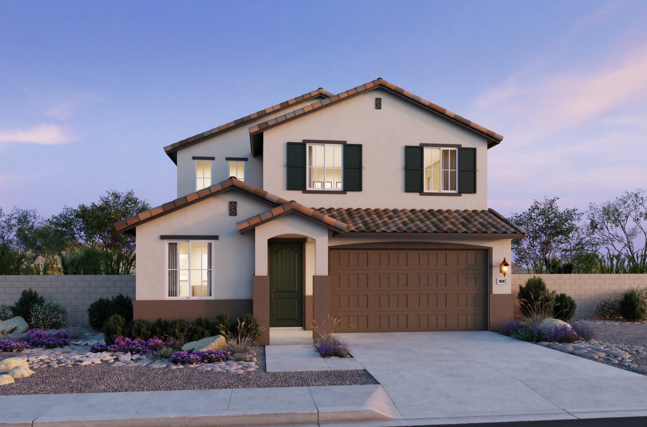 Front exterior of a new home in Frontera, Surprise, AZ, highlighting curb appeal (Image 1). Front exterior of a new home in Frontera, Surprise, AZ, highlighting curb appeal (Image 1).