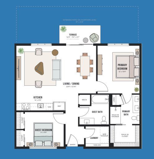 2D floor plan layout for the B2 by Intracorp in Congress Lofts Saint Elmo, Austin, TX (Image 1).