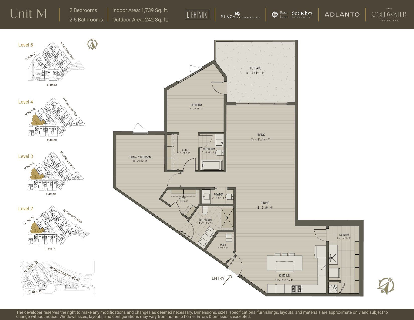 2D floor plan layout for the Unit M by Adlanto in The Goldwater Residences, Scottsdale, AZ (Image 1).