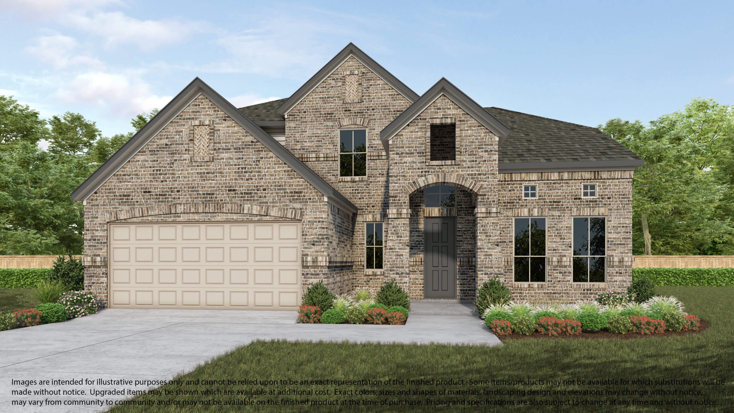 Front exterior of a new home in Morton Creek Ranch, Katy, TX, highlighting curb appeal (Image 1). Front exterior of a new home in Morton Creek Ranch, Katy, TX, highlighting curb appeal (Image 1).