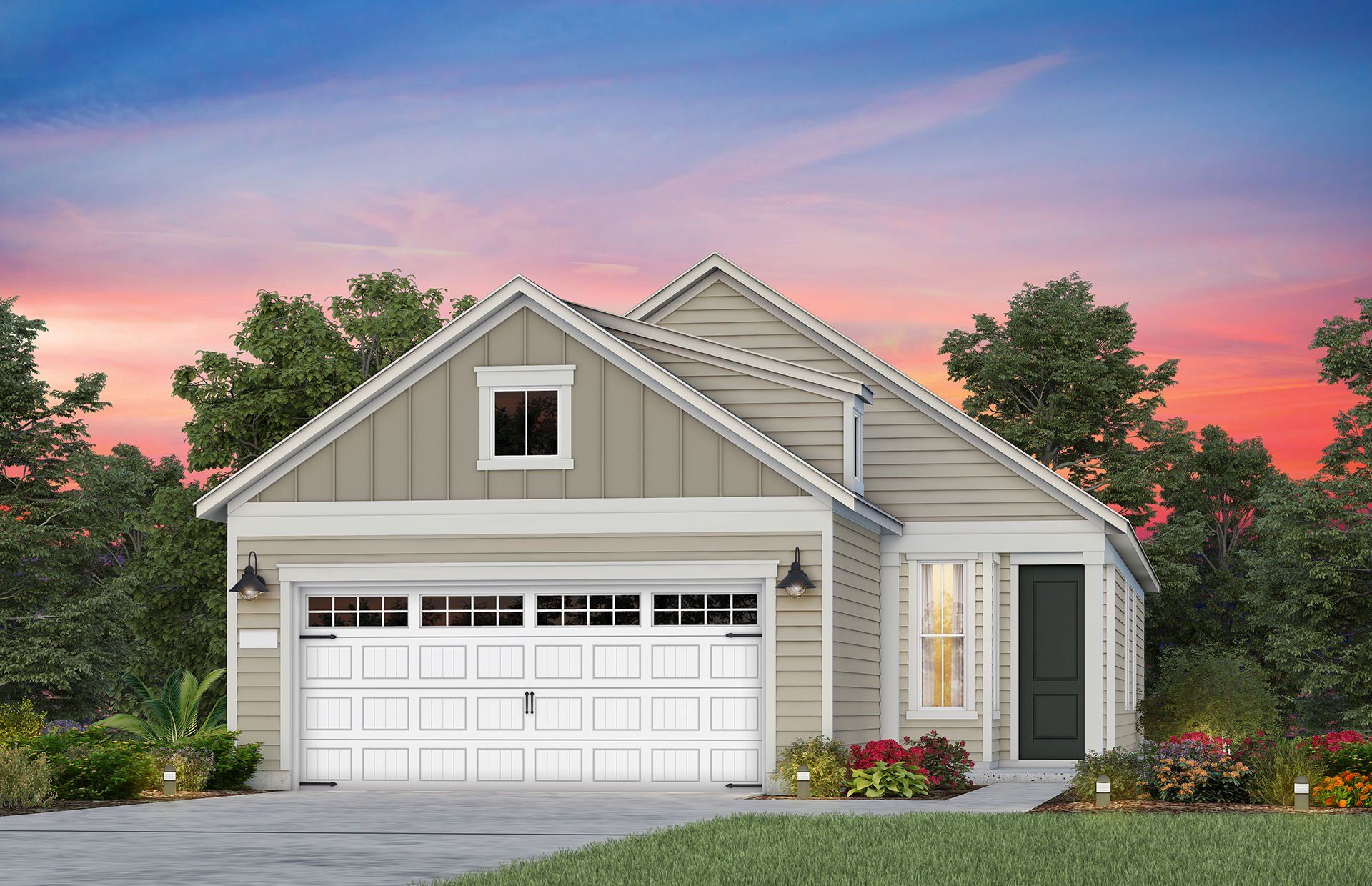 Front exterior of a new home in Carolina Overlook, Clayton, NC, highlighting curb appeal (Image 1). Front exterior of a new home in Carolina Overlook, Clayton, NC, highlighting curb appeal (Image 1).
