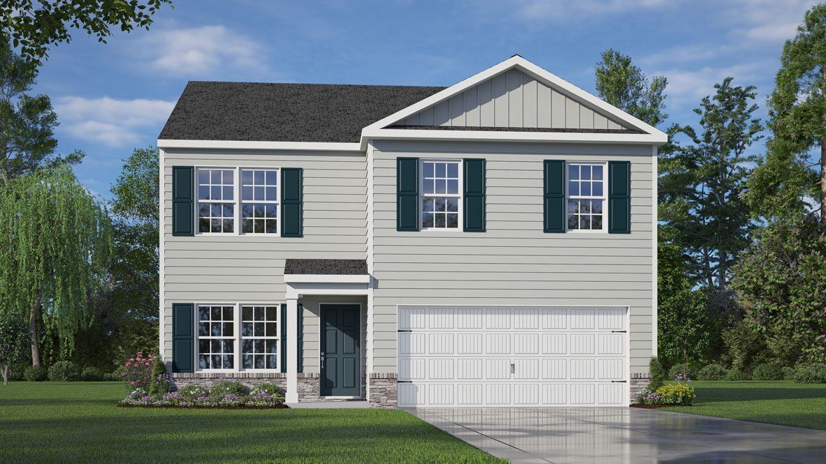 Front exterior of a new home in Edinborough, Gibsonville, NC, highlighting curb appeal (Image 1). Front exterior of a new home in Edinborough, Gibsonville, NC, highlighting curb appeal (Image 1).