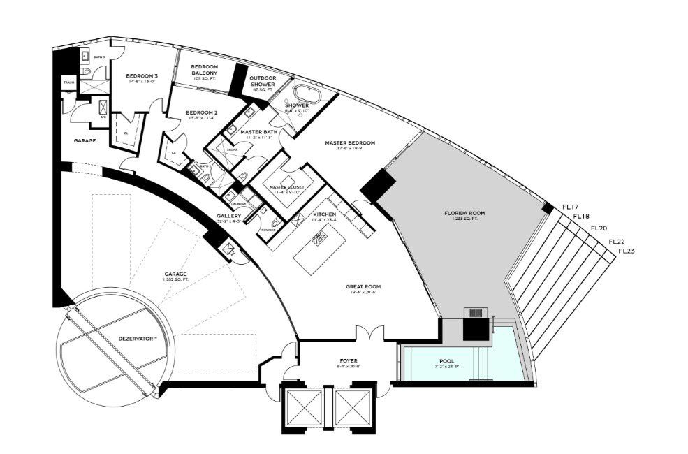 2D floor plan layout for the RESIDENCE ARNAGE - Floors 17 - 23 by Dezer Development in Bentley Residences, Sunny Isles Beach, FL (Image 1). 2D floor plan layout for the RESIDENCE ARNAGE - Floors 17 - 23 by Dezer Development in Bentley Residences, Sunny Isles Beach, FL (Image 1).