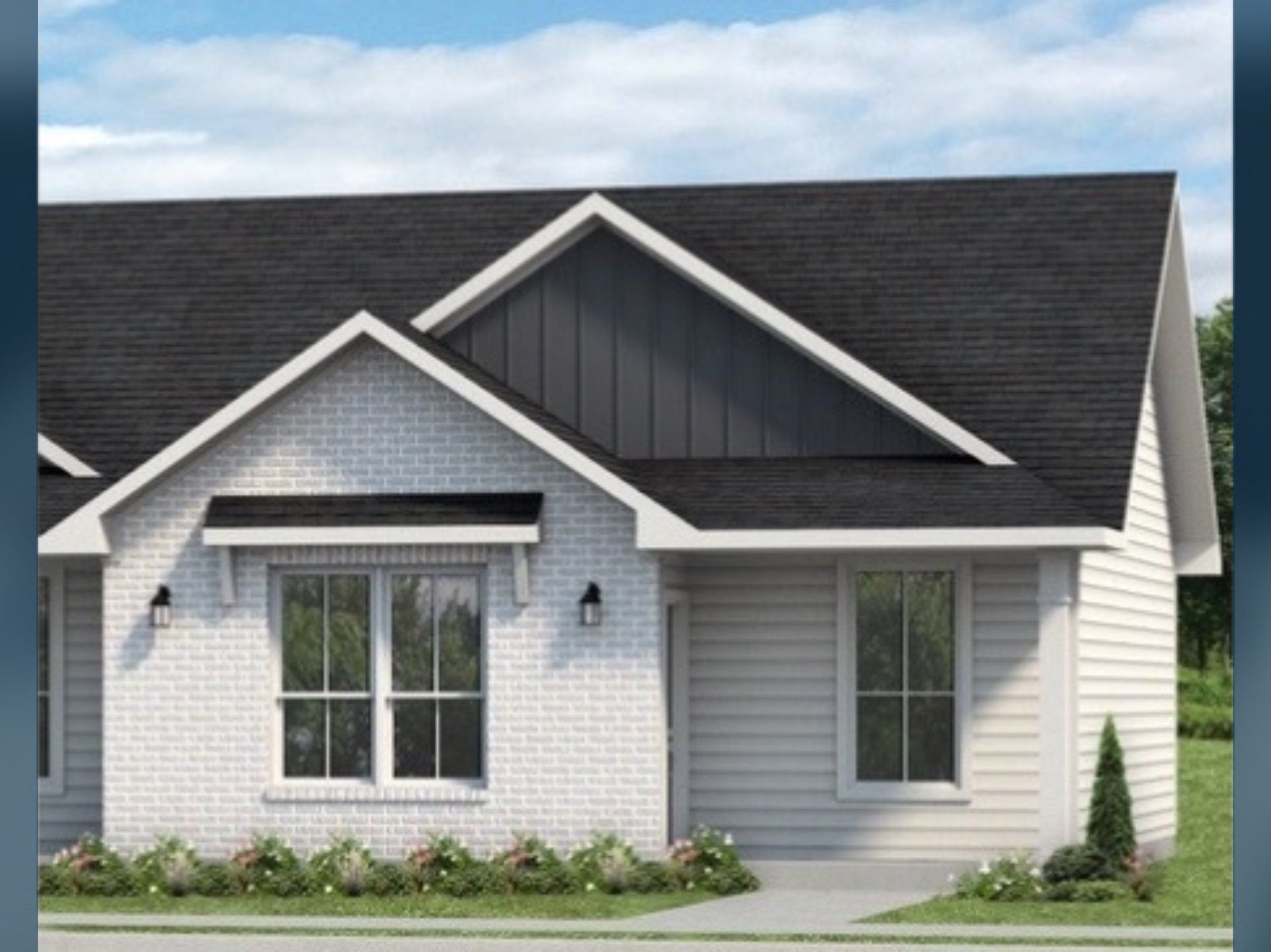 Front exterior of a new home in Townhomes at Yaupon Trails, Bryan, TX, highlighting curb appeal (Image 1). Front exterior of a new home in Townhomes at Yaupon Trails, Bryan, TX, highlighting curb appeal (Image 1).