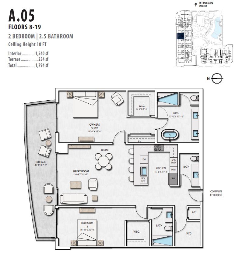 2D floor plan layout for the A.05 by Forest Development in Nautilus 220, Lake Park, FL (Image 1).