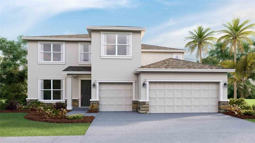 Front exterior of a new home in Star Farms at Lakewood Ranch, Bradenton, FL, highlighting curb appeal (Image 1). Front exterior of a new home in Star Farms at Lakewood Ranch, Bradenton, FL, highlighting curb appeal (Image 1).