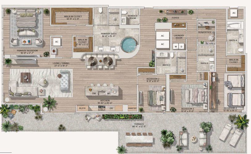 2D floor plan layout for the RESIDENCE 04A by Terra Group in The WELL Bay Harbor Islands, Bay Harbor Islands, FL (Image 1).
