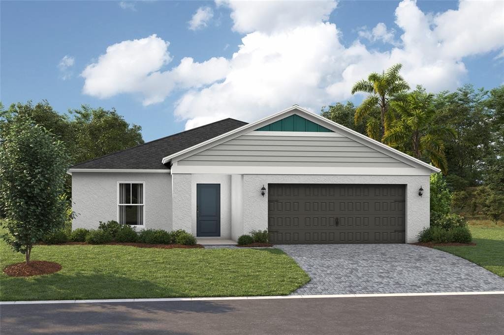 Front exterior of a new home in Two Rivers, Zephyrhills, FL, highlighting curb appeal (Image 1).
