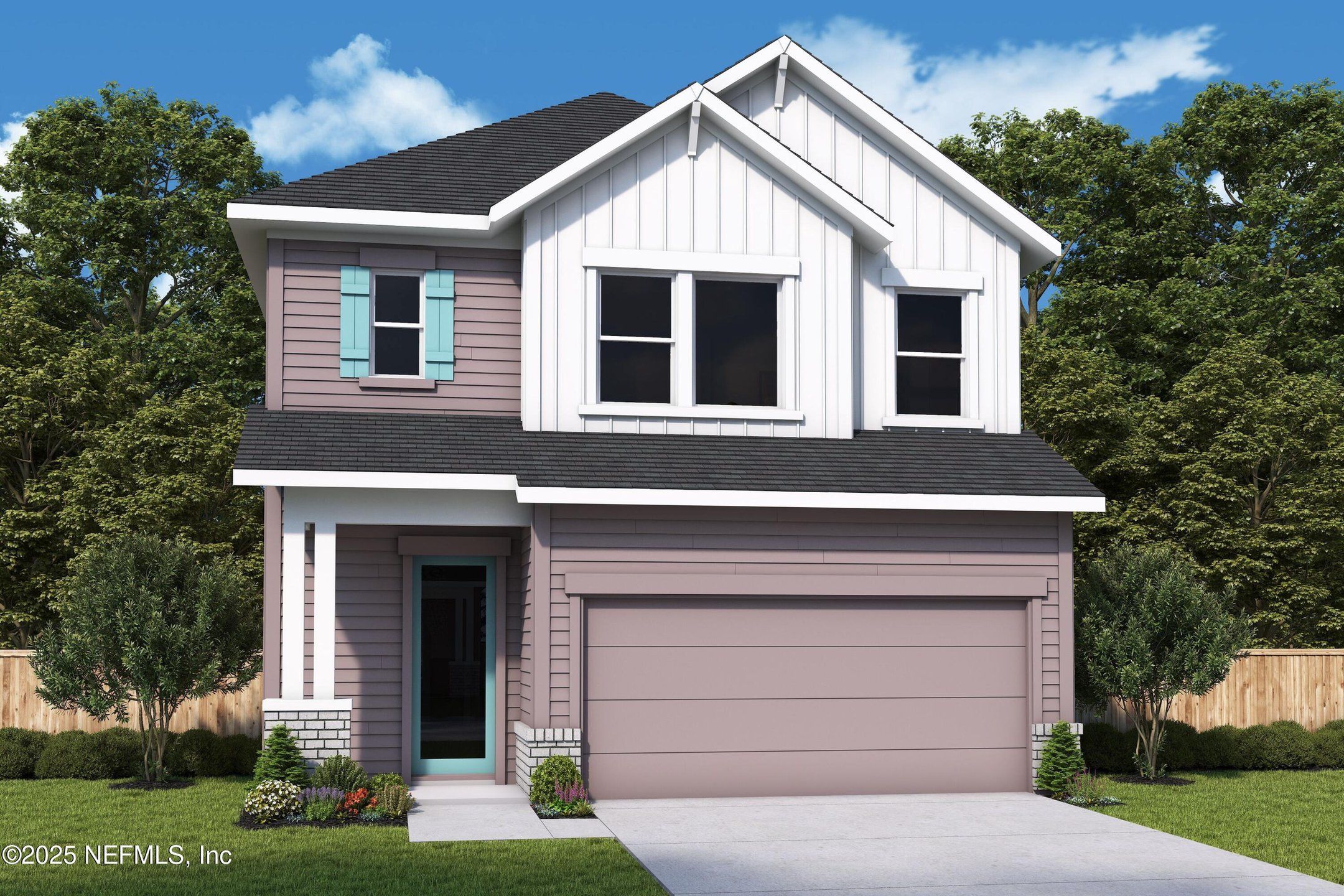 Front exterior of a new home in Granville at eTown 38', Jacksonville, FL, highlighting curb appeal (Image 1). Front exterior of a new home in Granville at eTown 38', Jacksonville, FL, highlighting curb appeal (Image 1).