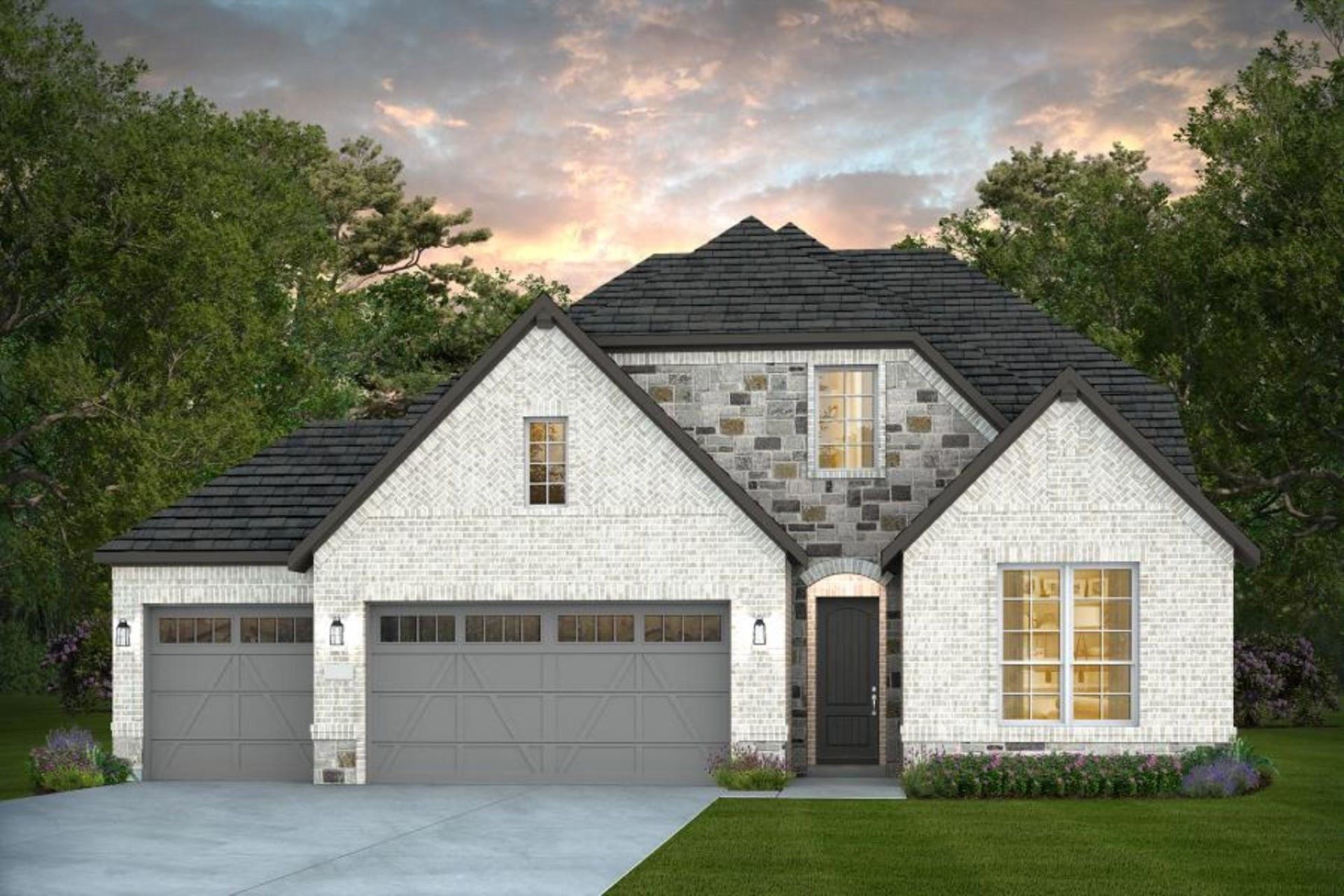 Front exterior of a new home in Corley Farms, Boerne, TX, highlighting curb appeal (Image 1). Front exterior of a new home in Corley Farms, Boerne, TX, highlighting curb appeal (Image 1).