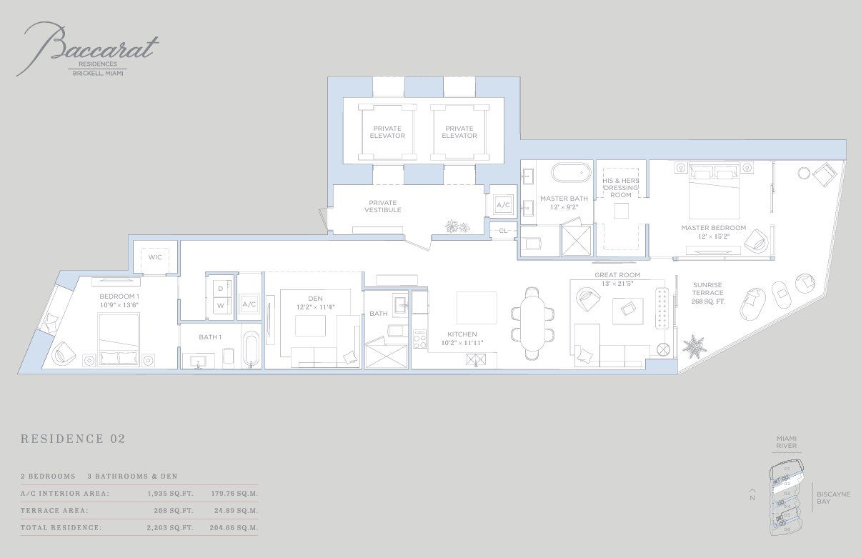 2D floor plan layout for the Residence 02 by Related Group in Baccarat Residences Miami, Miami, FL (Image 1). 2D floor plan layout for the Residence 02 by Related Group in Baccarat Residences Miami, Miami, FL (Image 1).