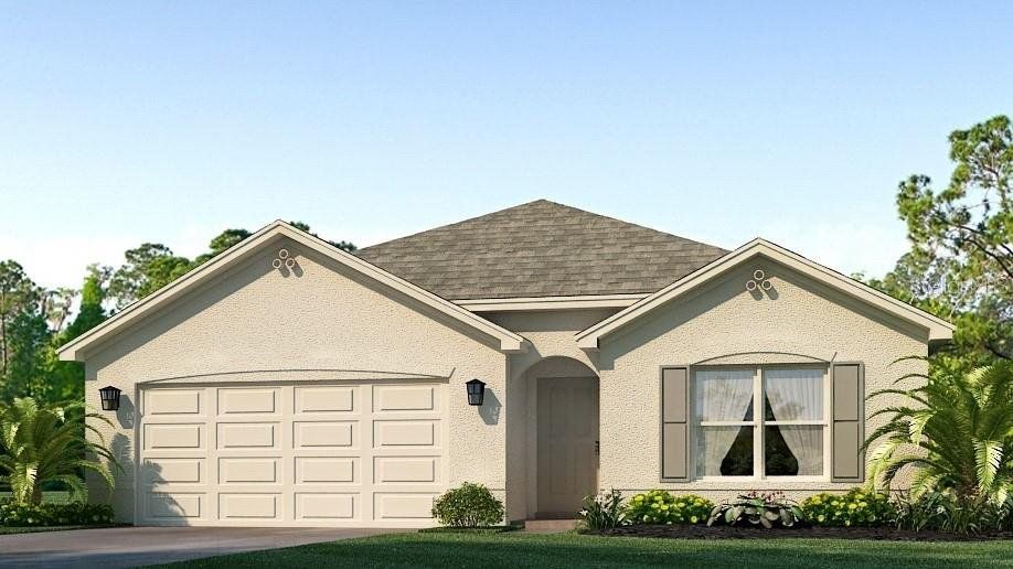 Front exterior of a new home in Oakfield Lakes, Parrish, FL, highlighting curb appeal (Image 1). Front exterior of a new home in Oakfield Lakes, Parrish, FL, highlighting curb appeal (Image 1).