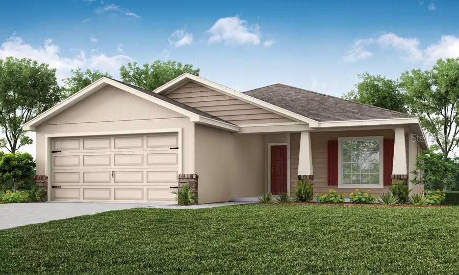 Front exterior of a new home in Lakeside Preserve, Lakeland, FL, highlighting curb appeal (Image 1). Front exterior of a new home in Lakeside Preserve, Lakeland, FL, highlighting curb appeal (Image 1).