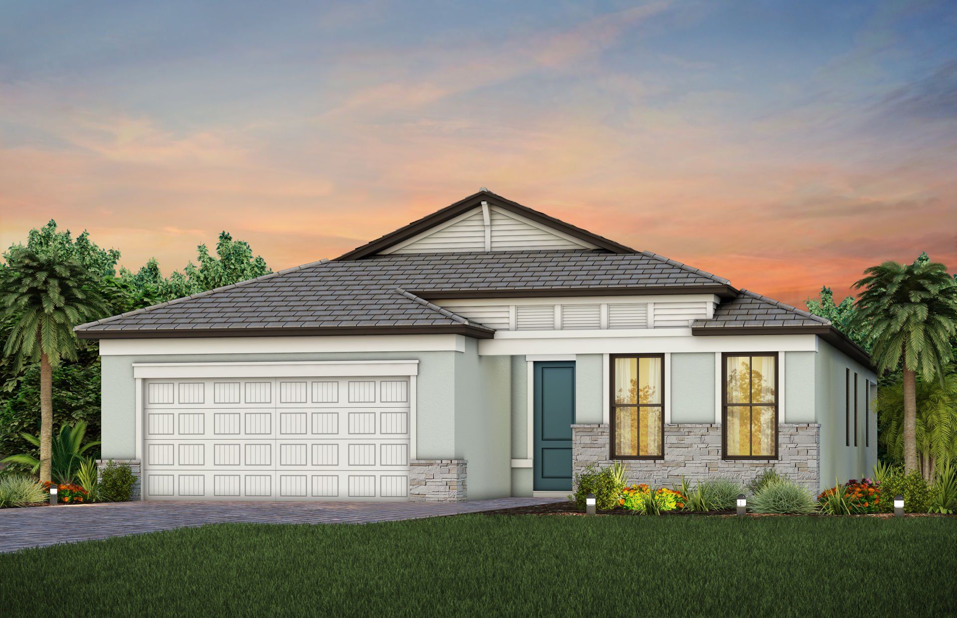 Front exterior of a new home in Hendrix Reserve, Lake Worth, FL, highlighting curb appeal (Image 1). Front exterior of a new home in Hendrix Reserve, Lake Worth, FL, highlighting curb appeal (Image 1).