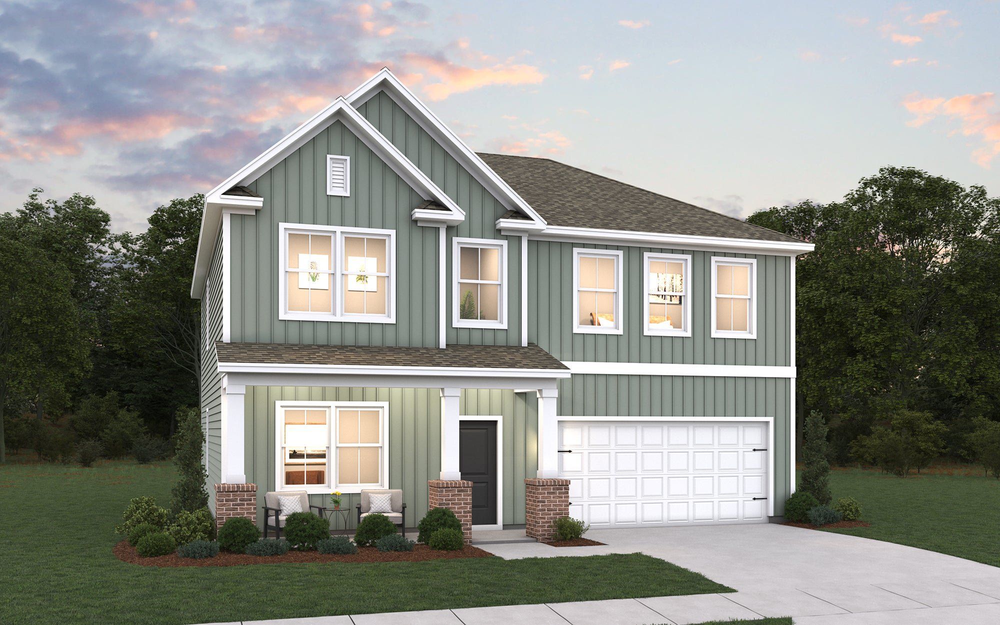 Front exterior of a new home in Reedy Creek Estates, Fountain Inn, SC, highlighting curb appeal (Image 1). Front exterior of a new home in Reedy Creek Estates, Fountain Inn, SC, highlighting curb appeal (Image 1).