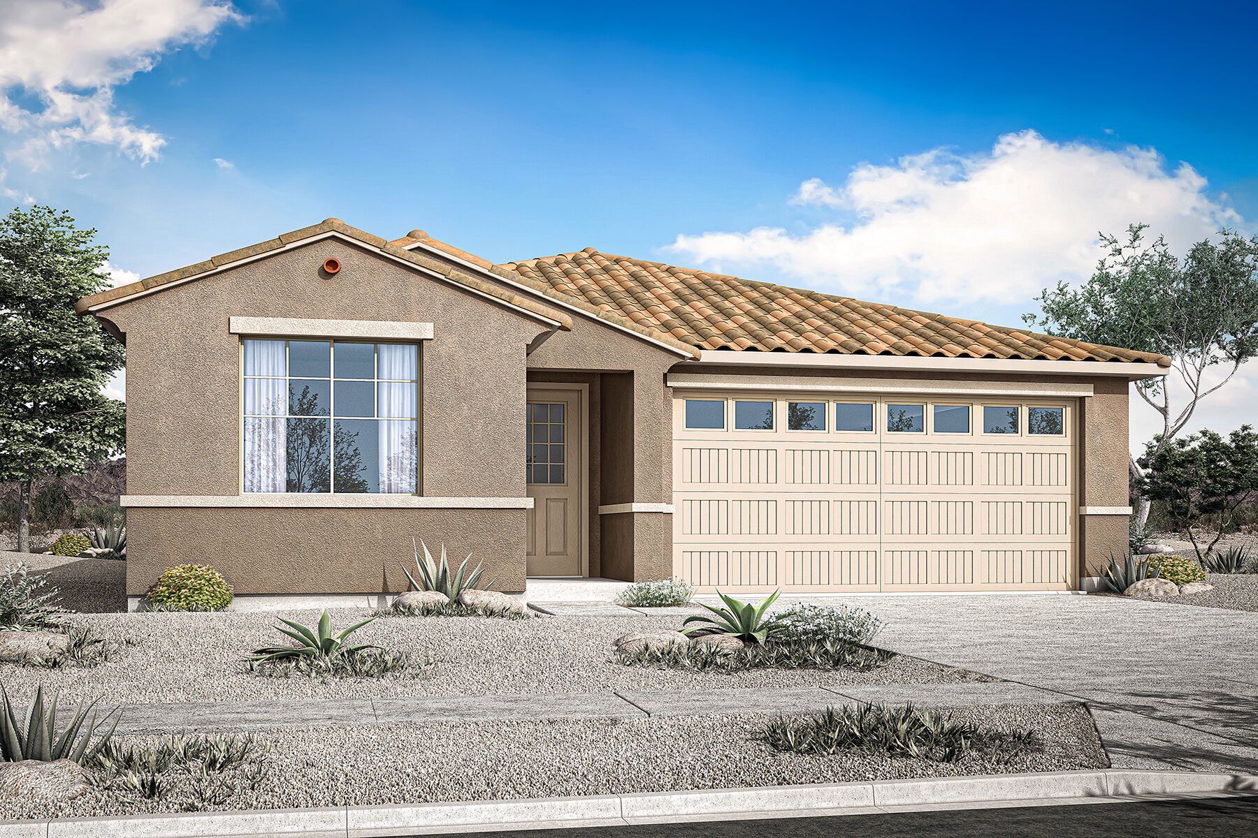 Front exterior of a new home in Tyler Ranch, Buckeye, AZ, highlighting curb appeal (Image 1).