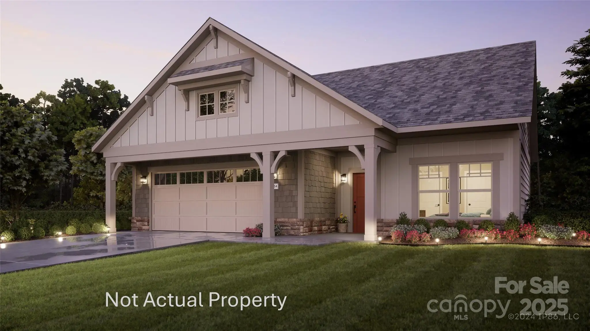 Front exterior of a new home in The Courtyards at Quail Park, Mint Hill, NC, highlighting curb appeal (Image 1).