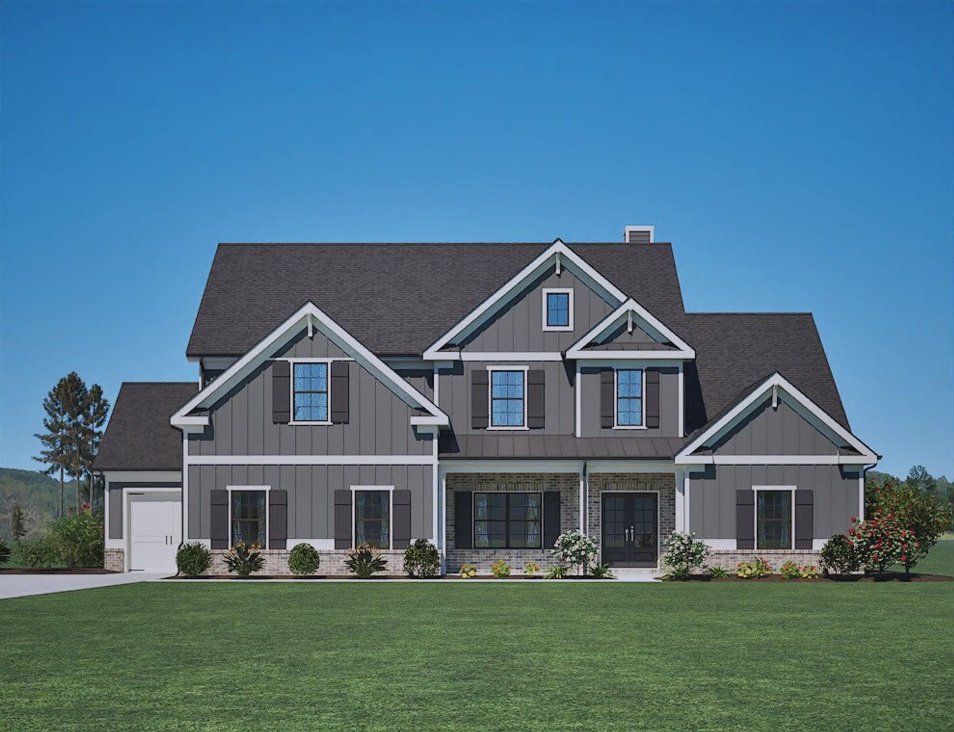 Front exterior of a new home in Stonegate, Monroe, GA, highlighting curb appeal (Image 1).