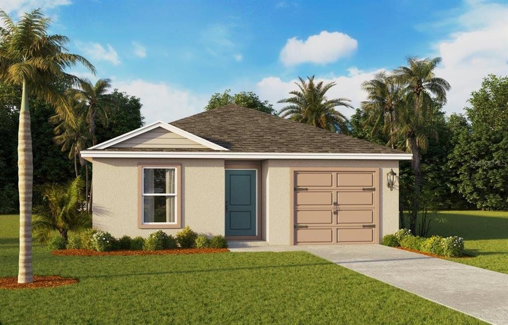 Front exterior of a new home in Leoma's Landing, Lake Wales, FL, highlighting curb appeal (Image 1). Front exterior of a new home in Leoma's Landing, Lake Wales, FL, highlighting curb appeal (Image 1).