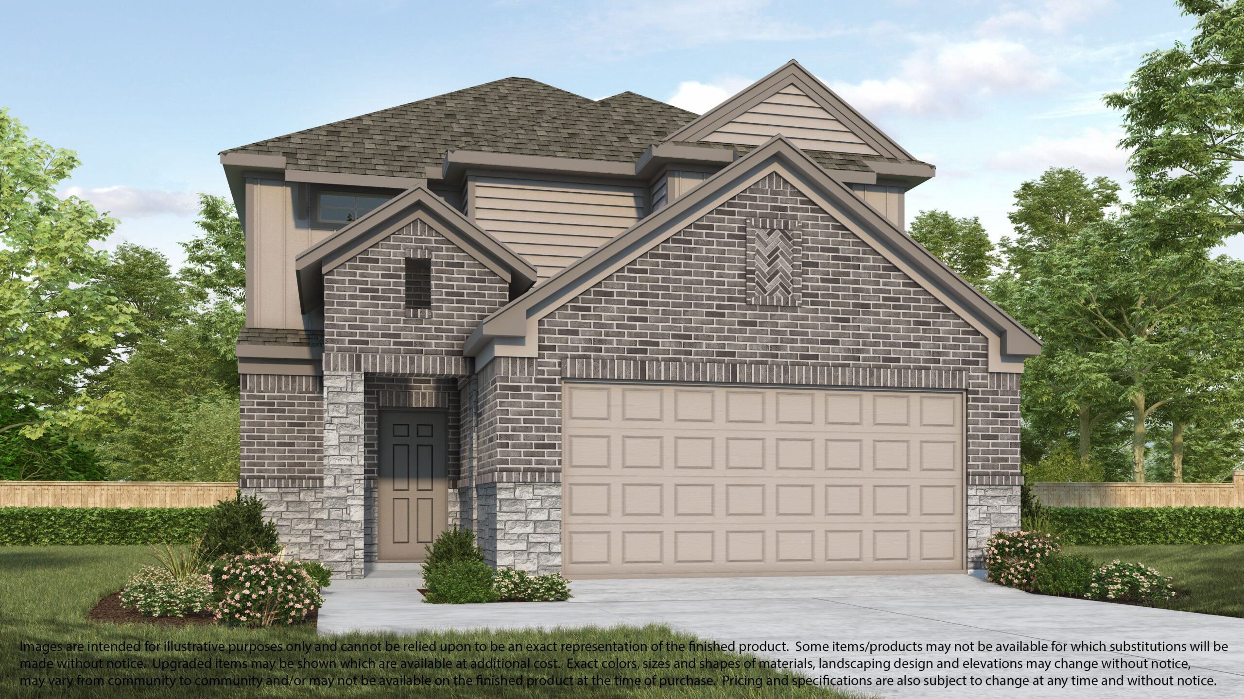 Front exterior of a new home in Cypresswood Landing, Humble, TX, highlighting curb appeal (Image 1).