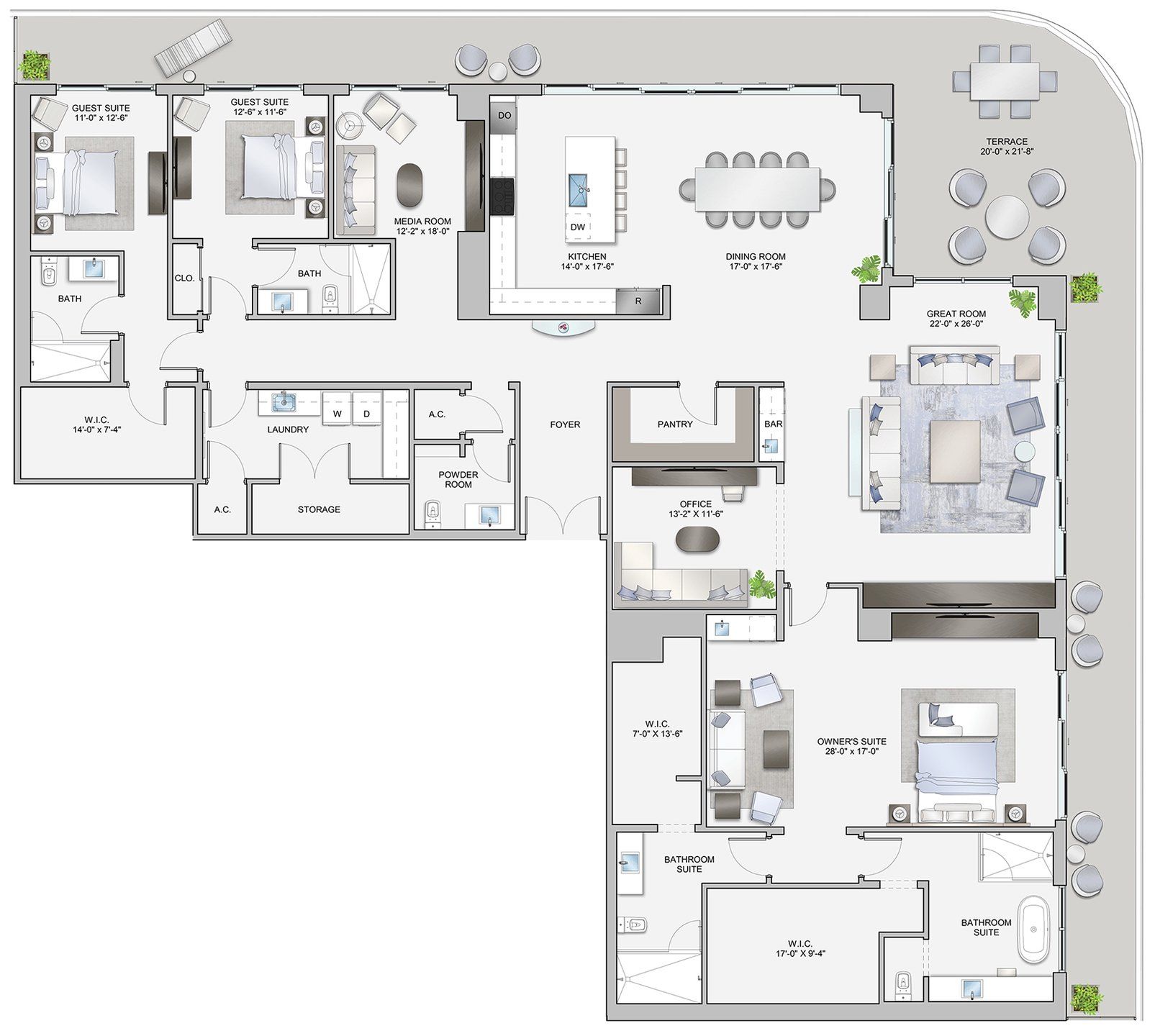 2D floor plan layout for the Penthouse B by Kolter Urban in ONE Tampa, Tampa, FL (Image 1). 2D floor plan layout for the Penthouse B by Kolter Urban in ONE Tampa, Tampa, FL (Image 1).