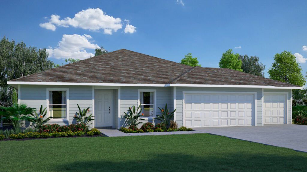 Front exterior of a new home in Navarre, Gulf Breeze, FL, highlighting curb appeal (Image 1). Front exterior of a new home in Navarre, Gulf Breeze, FL, highlighting curb appeal (Image 1).