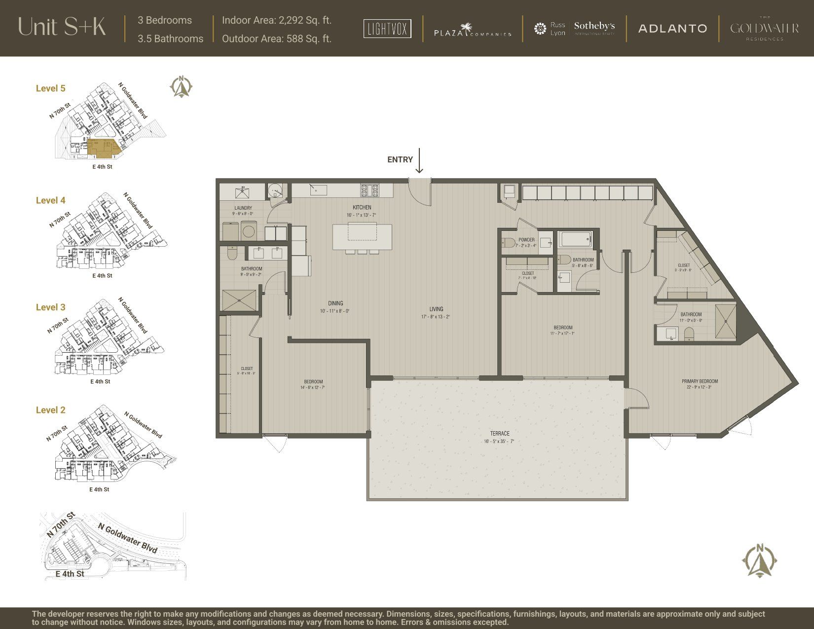 2D floor plan layout for the Unit S+K by Adlanto in The Goldwater Residences, Scottsdale, AZ (Image 1).
