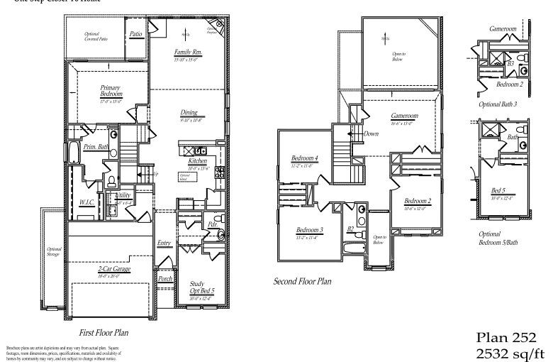 2D floor plan layout for the 252 by Long Lake Ltd. in Briarwood Crossing, Rosenberg, TX (Image 1).