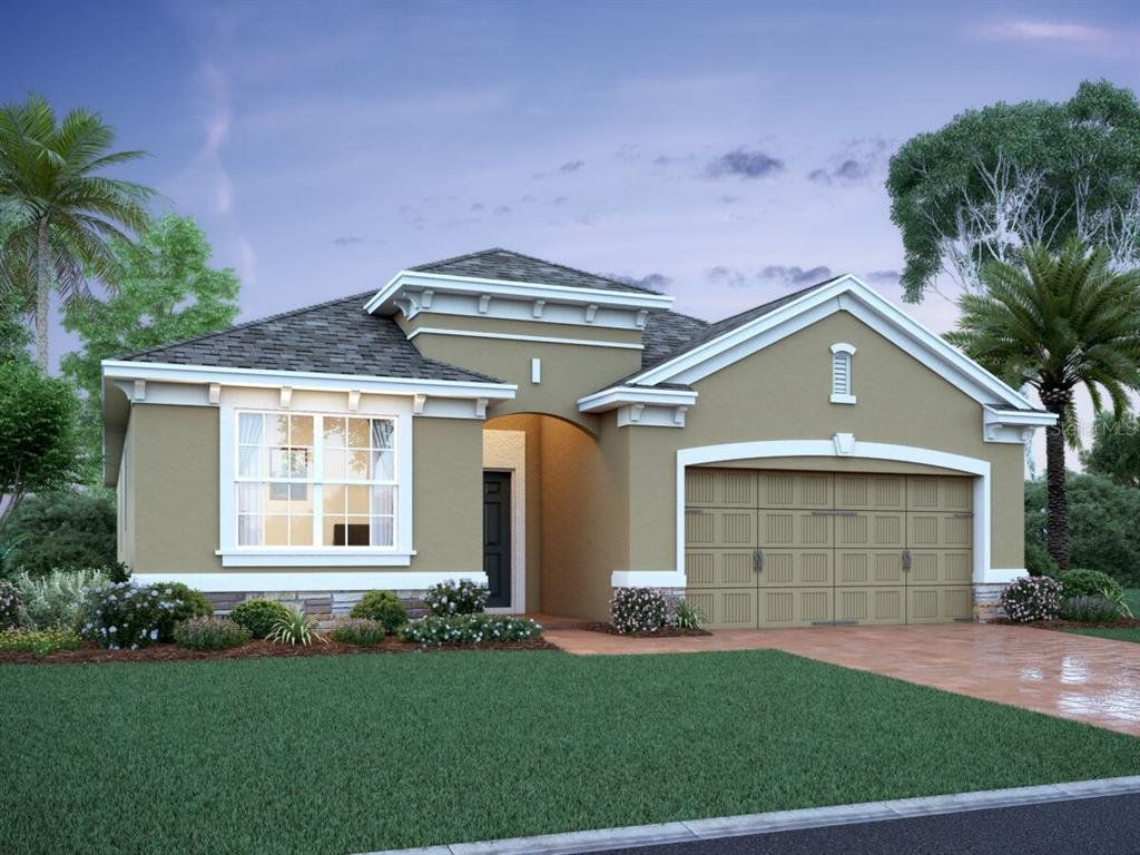 Front exterior of a new home in Eden at Crossprairie, St. Cloud, FL, highlighting curb appeal (Image 1). Front exterior of a new home in Eden at Crossprairie, St. Cloud, FL, highlighting curb appeal (Image 1).