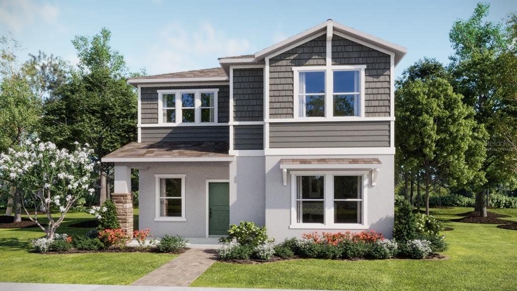 Front exterior of a new home in Bridgewalk, St. Cloud, FL, highlighting curb appeal (Image 1). Front exterior of a new home in Bridgewalk, St. Cloud, FL, highlighting curb appeal (Image 1).