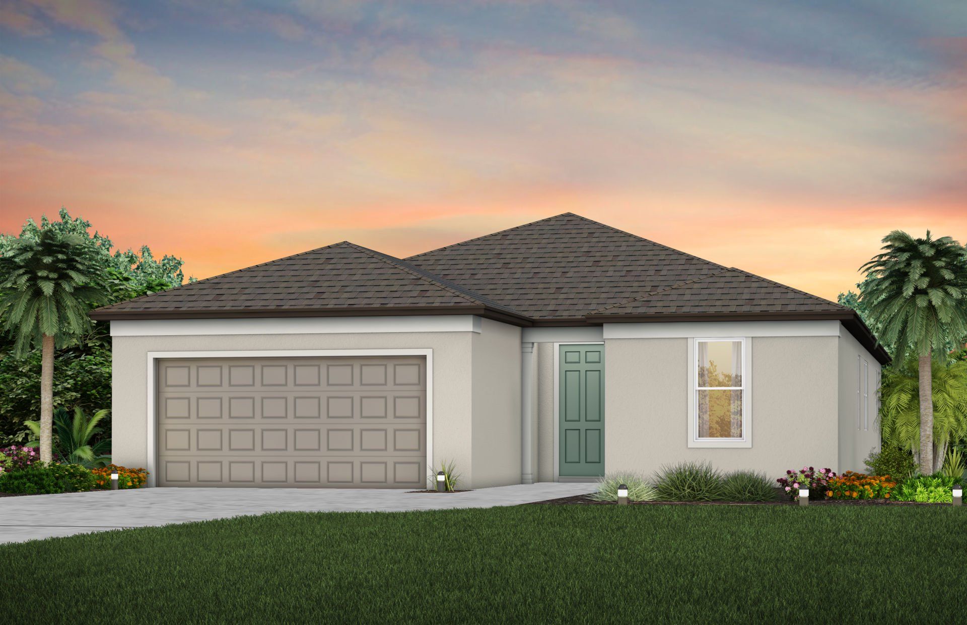 Front exterior of a new home in Caldera, Spring Hill, FL, highlighting curb appeal (Image 1). Front exterior of a new home in Caldera, Spring Hill, FL, highlighting curb appeal (Image 1).