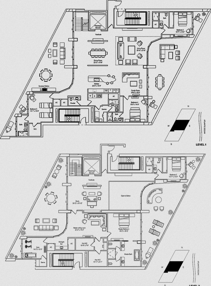 2D floor plan layout for the Lower Sky Villa Center by Fortune International Group in Jade Signature, Sunny Isles Beach, FL (Image 1).