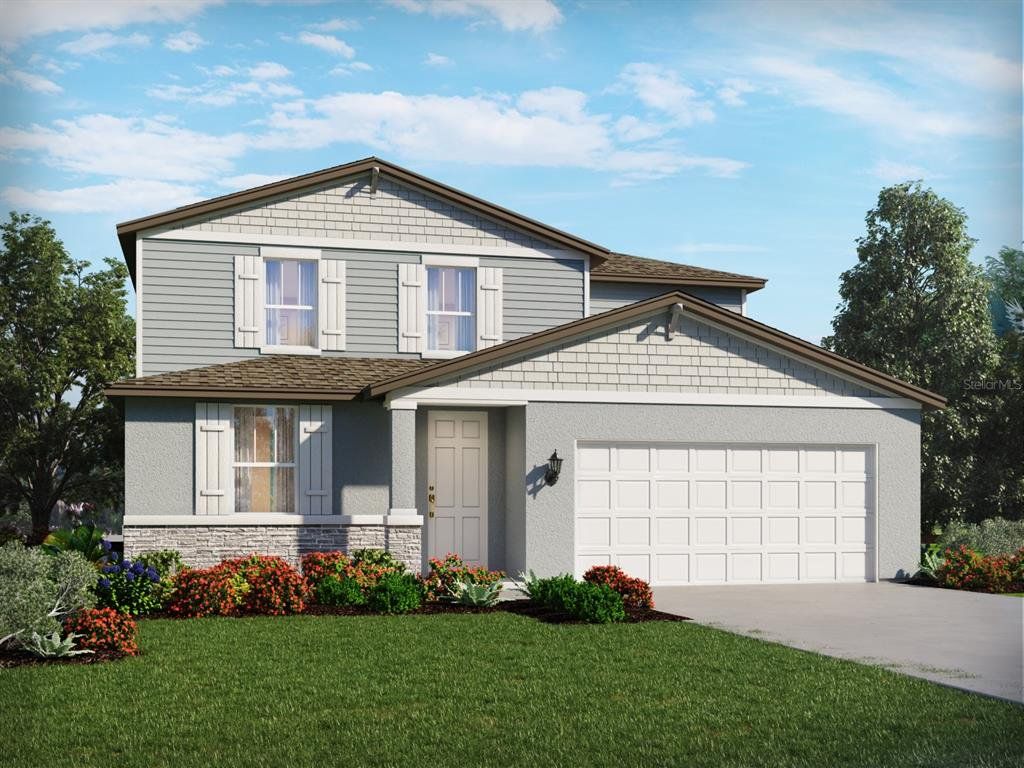 Front exterior of a new home in Two Rivers - Classic Series, Zephyrhills, FL, highlighting curb appeal (Image 1). Front exterior of a new home in Two Rivers - Classic Series, Zephyrhills, FL, highlighting curb appeal (Image 1).