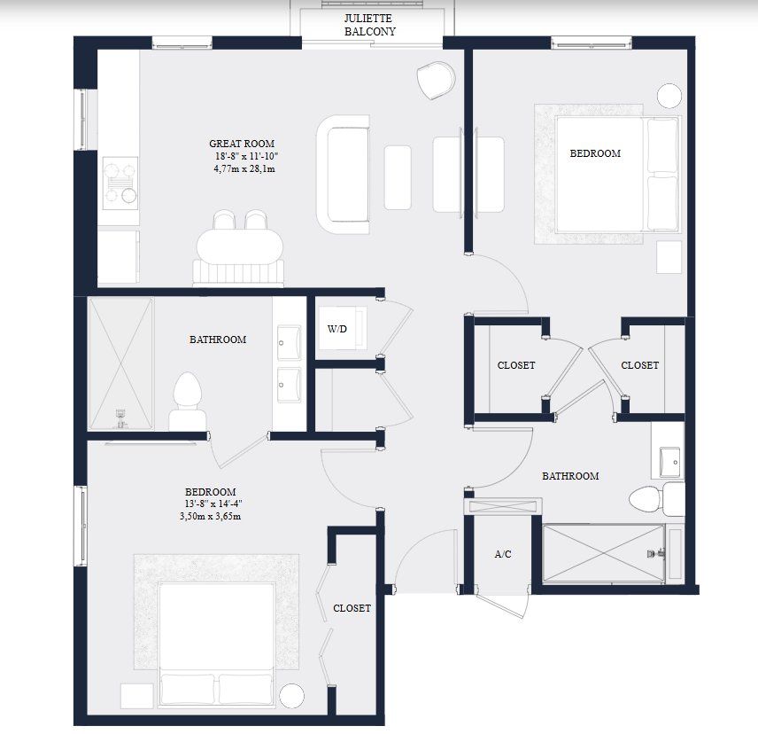 2D floor plan layout for the UNIT 01 by Roger Development Group in The Avenue Coral Gables, Coral Gables, FL (Image 1).