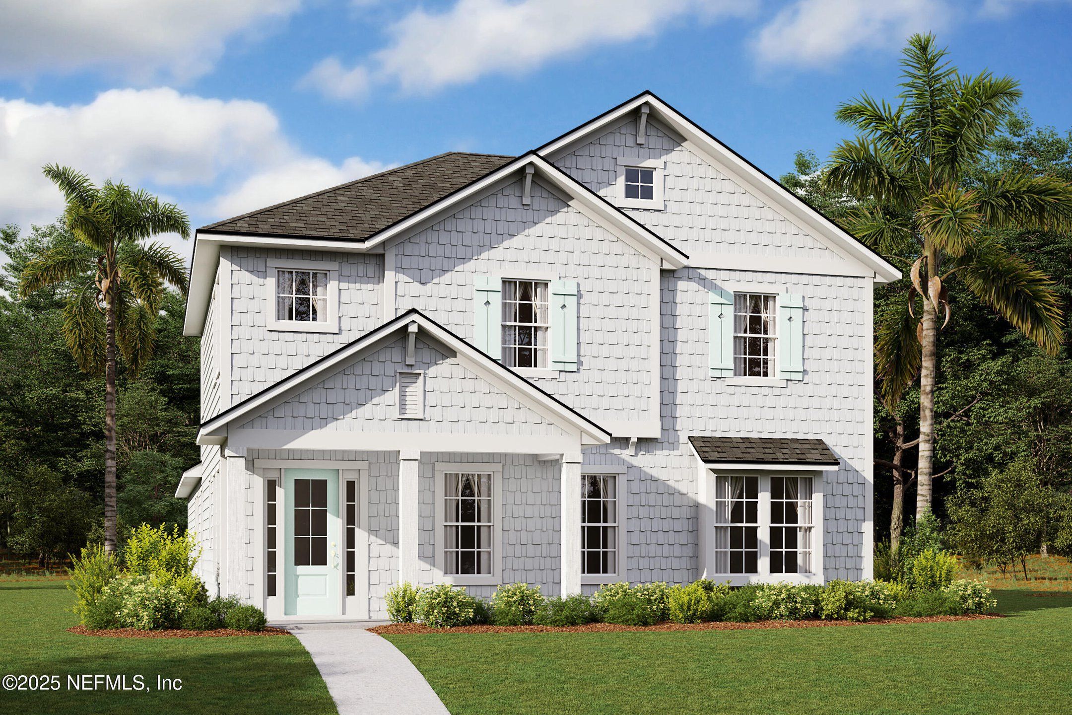 Front exterior of a new home in Seabrook Village at Seabrook, Ponte Vedra, FL, highlighting curb appeal (Image 1).