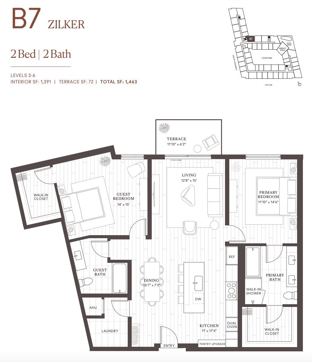 2D floor plan layout for the B7 Zilker by Intracorp in Leland South Congress, Austin, TX (Image 1). 2D floor plan layout for the B7 Zilker by Intracorp in Leland South Congress, Austin, TX (Image 1).