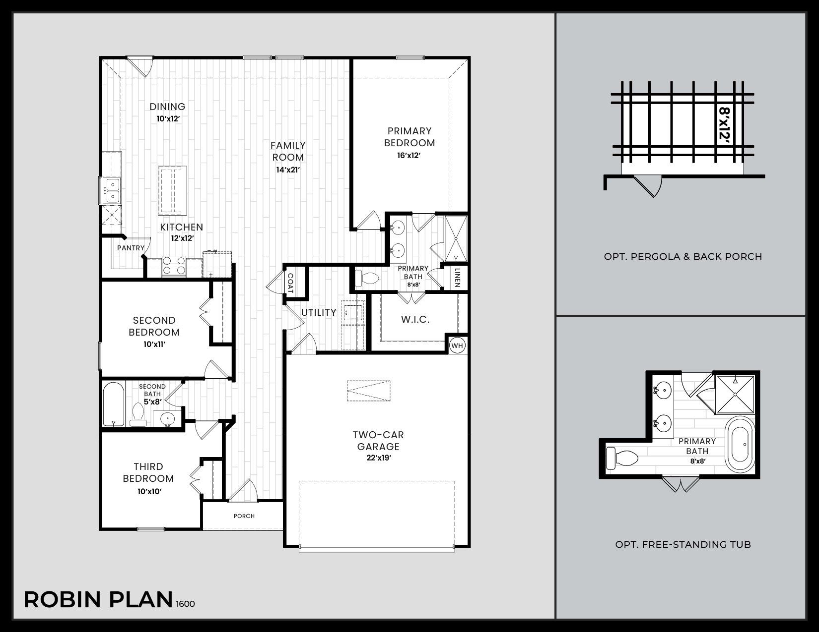 2D floor plan layout for the Robin by Dunhill Homes in Pebblebrook, Sherman, TX (Image 1). 2D floor plan layout for the Robin by Dunhill Homes in Pebblebrook, Sherman, TX (Image 1).