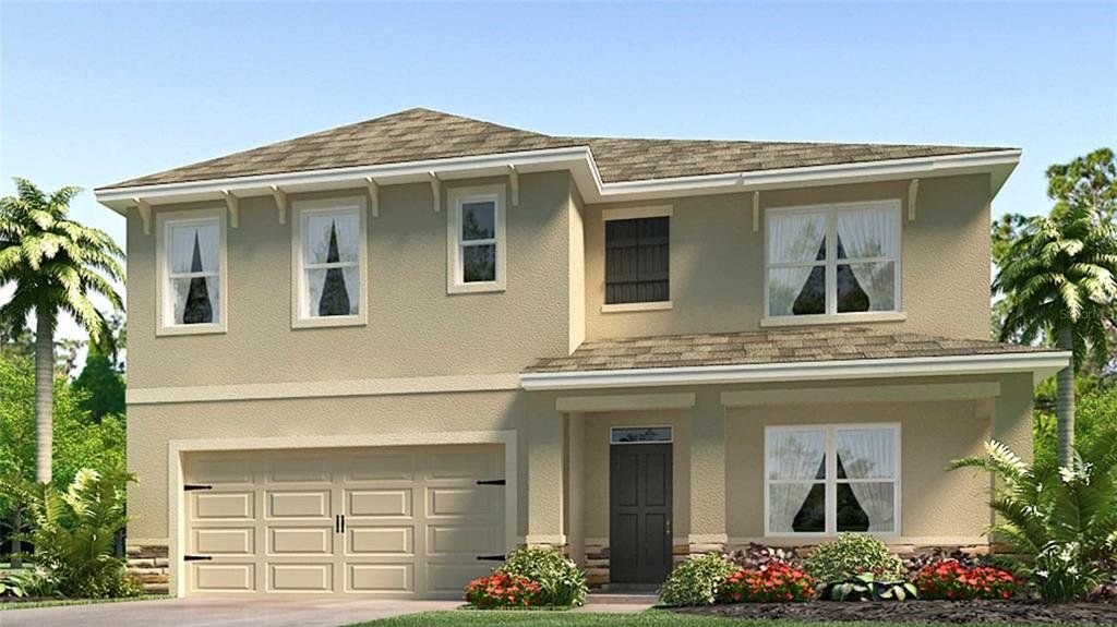 Front exterior of a new home in Angeline, Land O' Lakes, FL, highlighting curb appeal (Image 1). Front exterior of a new home in Angeline, Land O' Lakes, FL, highlighting curb appeal (Image 1).