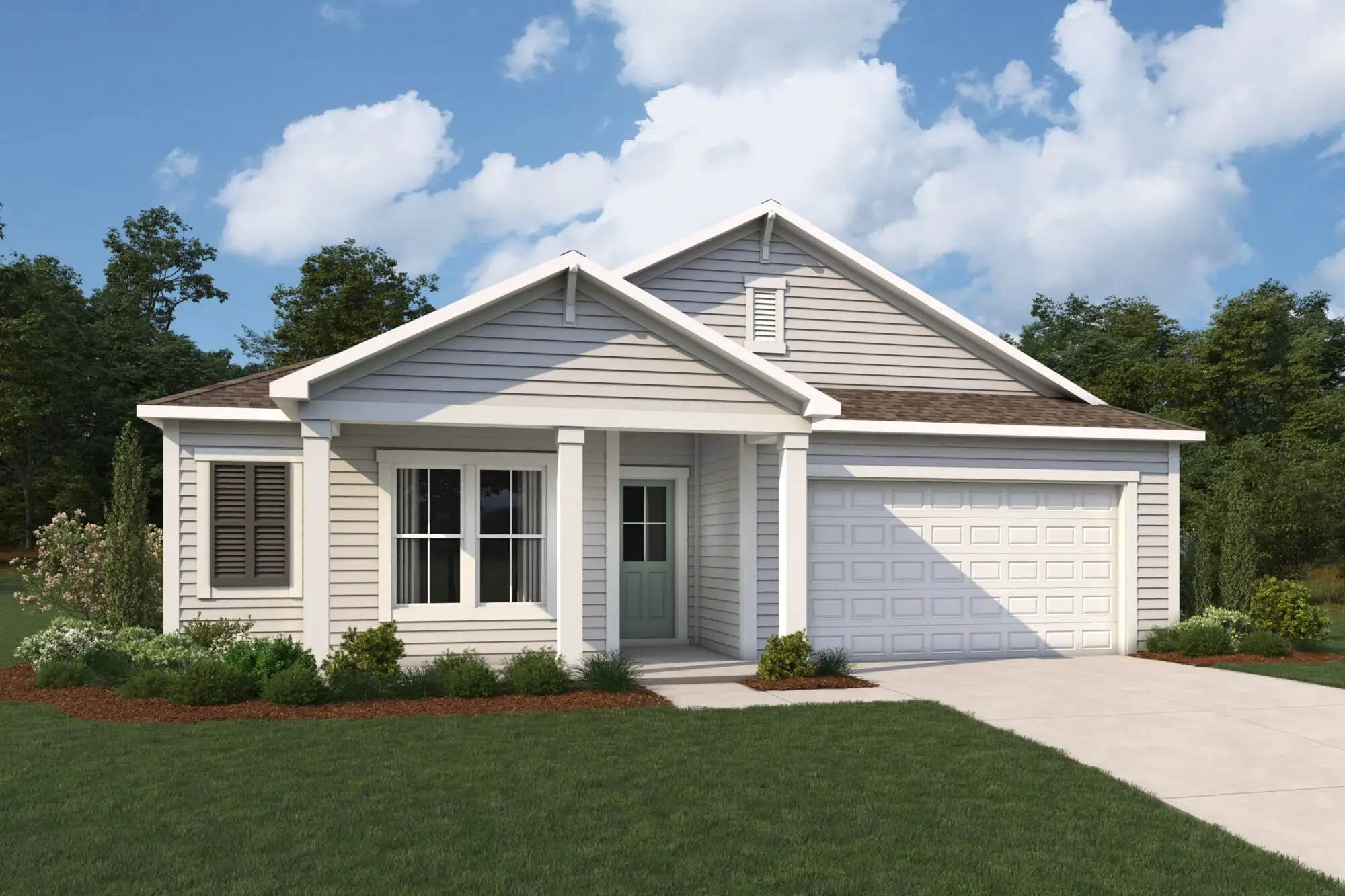Front exterior of a new home in RiverTown, St. Johns, FL, highlighting curb appeal (Image 1). Front exterior of a new home in RiverTown, St. Johns, FL, highlighting curb appeal (Image 1).